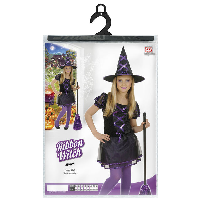 Vestito di Halloween Nero Viola Ragazza Strega 2 pezzi