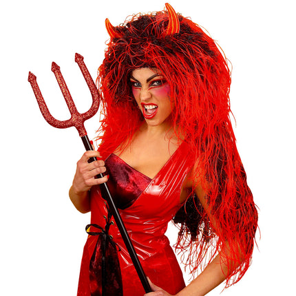 Parrucca Halloween Diavolo capelli lunghi rossi