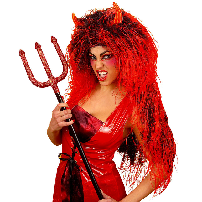 Parrucca Halloween Diavolo capelli lunghi rossi