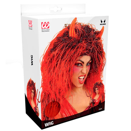 Parrucca Halloween Diavolo capelli lunghi rossi
