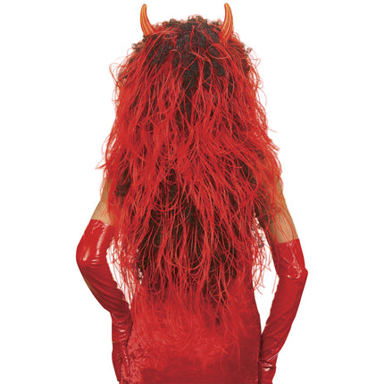 Parrucca Halloween Diavolo capelli lunghi rossi