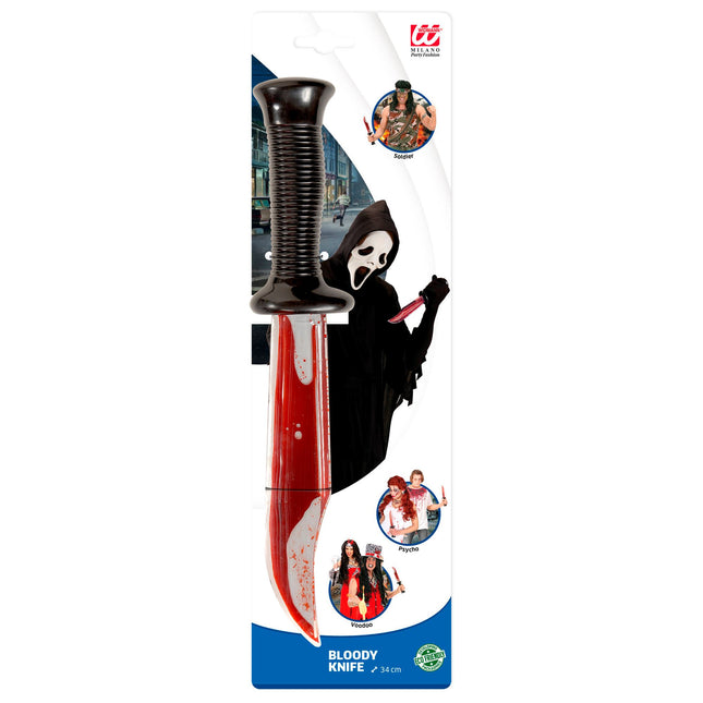 Coltello finto di Halloween con sangue