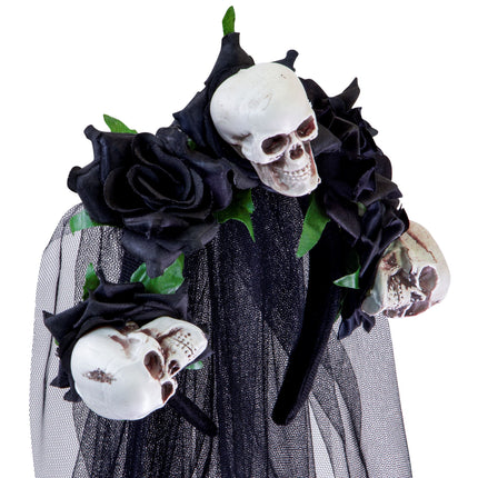 Cerchietto Halloween Velo da Sposa Teschio e Rosa