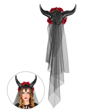 Cerchio per capelli di Halloween Velo da sposa con corna
