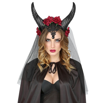 Cerchio per capelli di Halloween Velo da sposa con corna