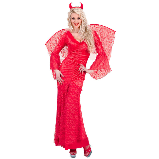 Costume di Halloween Rosso Donna Diavolo in pizzo