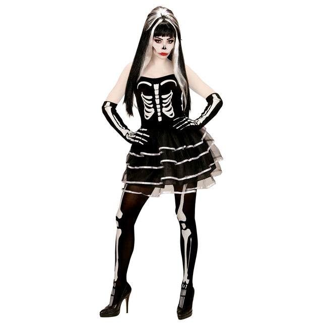 Abito Halloween Bianco Nero Donna Scheletro
