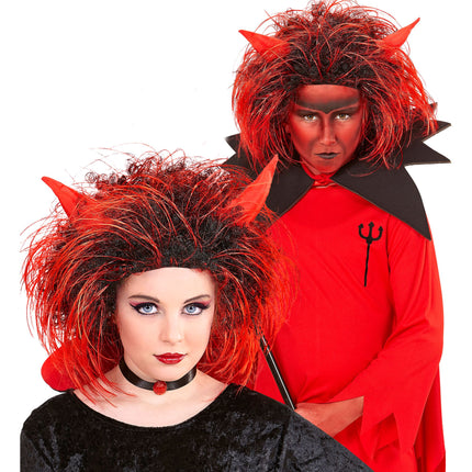 Parrucca Halloween Diavolo Rosso Nero