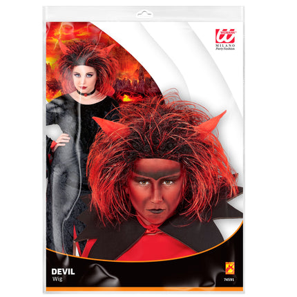 Parrucca Halloween Diavolo Rosso Nero