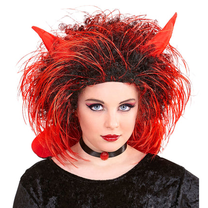 Parrucca Halloween Diavolo Rosso Nero