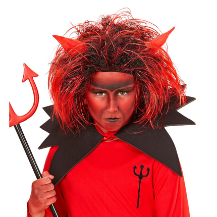 Parrucca Halloween Diavolo Rosso Nero