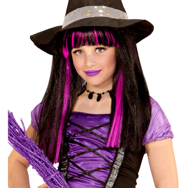 Parrucca di Halloween da strega nera e viola