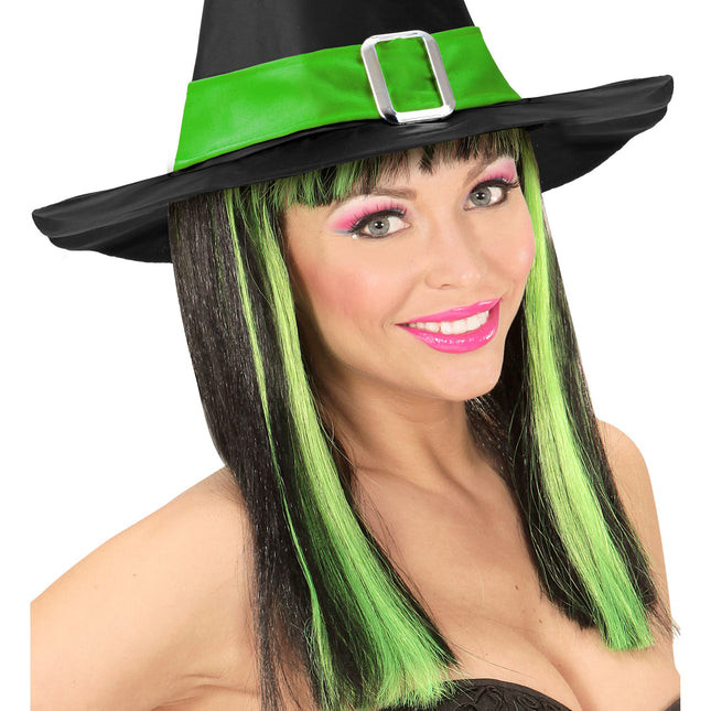 Parrucca di Halloween nera a strisce verdi