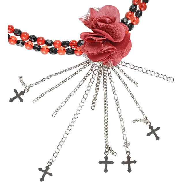 Collana di Halloween rossa con rosa