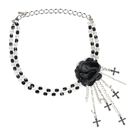 Collana di Halloween nera con rosa