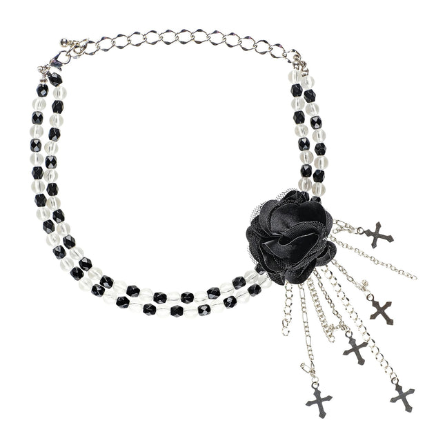 Collana di Halloween nera con rosa