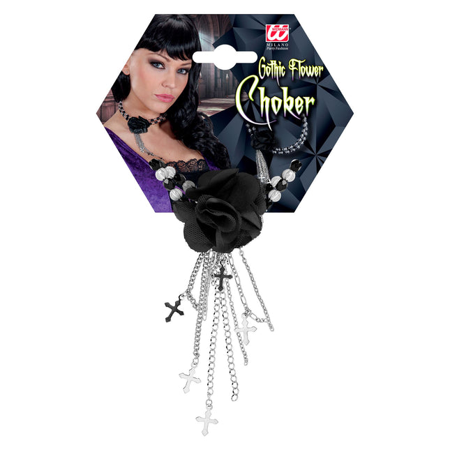 Collana di Halloween nera con rosa
