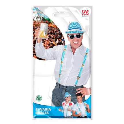 Bretelle dell'Oktoberfest blu e bianche con birra