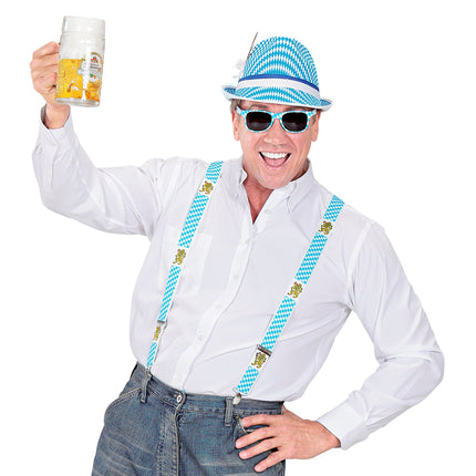 Bretelle dell'Oktoberfest blu e bianche con birra