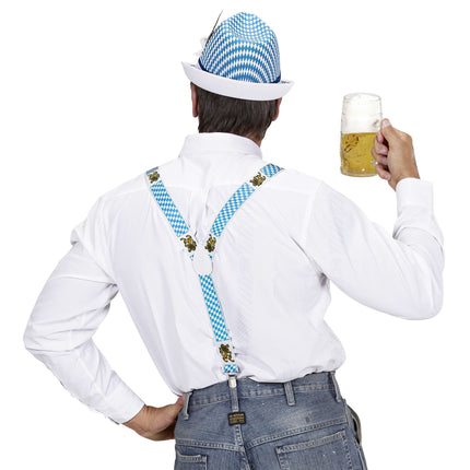 Bretelle dell'Oktoberfest blu e bianche con birra