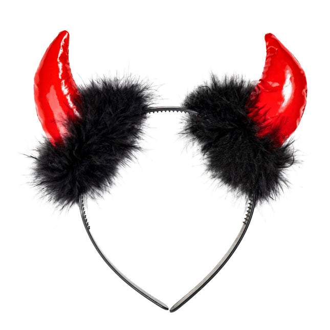 Cerchietto per capelli Halloween Diavolo nero rosso con piume