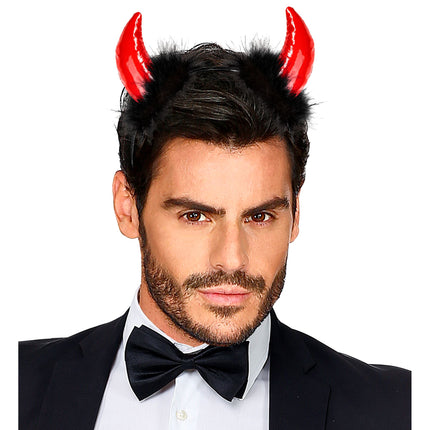 Cerchietto per capelli Halloween Diavolo nero rosso con piume