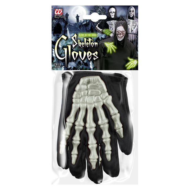 Guanti di Halloween Scheletro Bianco Nero