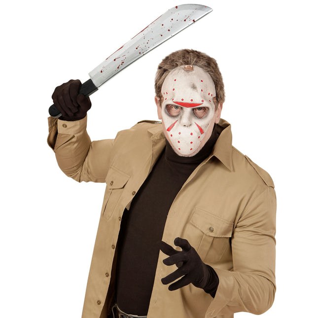 Coltello finto di Halloween con sangue 54 cm