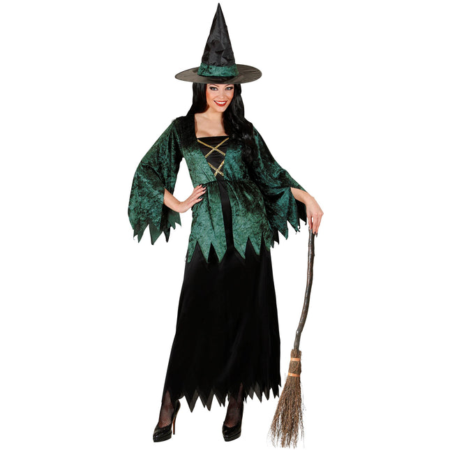 Vestito di Halloween da donna verde da strega