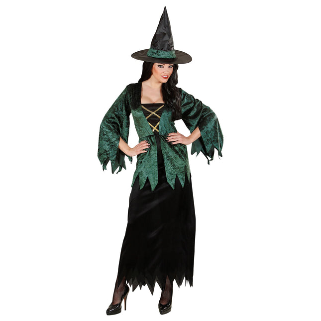 Vestito di Halloween da donna verde da strega