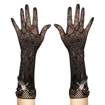 Guanti di Halloween Ragnatela e Teschio