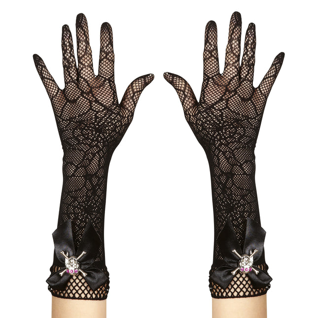 Guanti di Halloween Ragnatela e Teschio