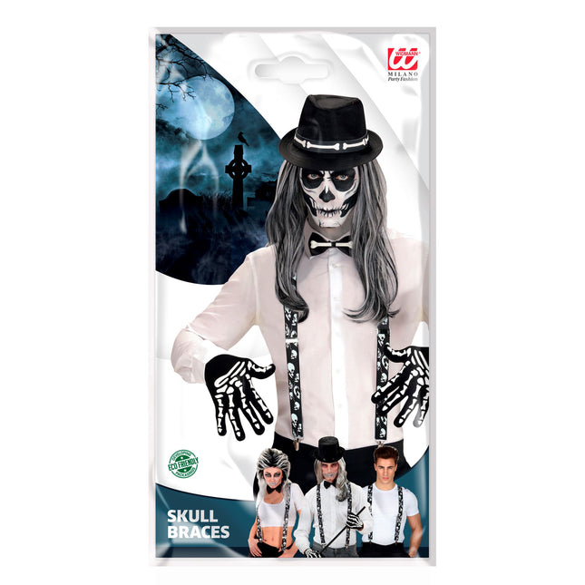 Bretelle di Halloween Teschi bianchi e neri