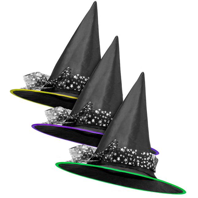 Cappello da strega di Halloween Nero Argento Stelle