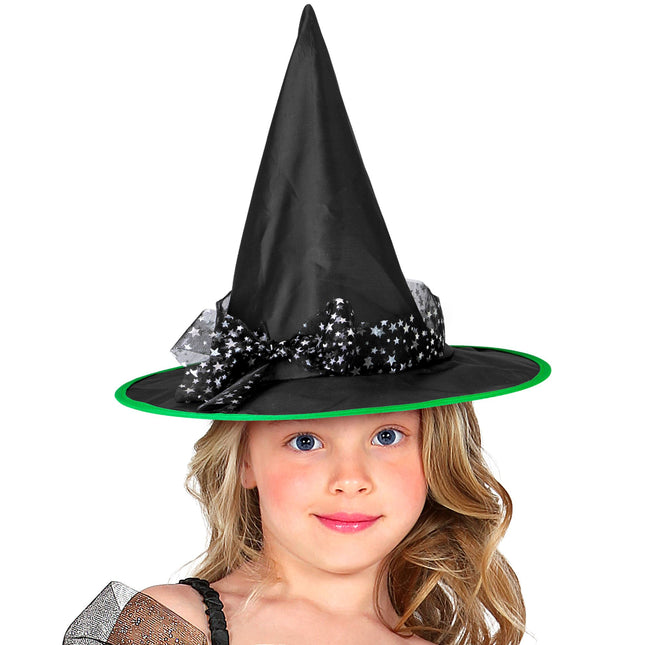 Cappello da strega di Halloween Nero Argento Stelle