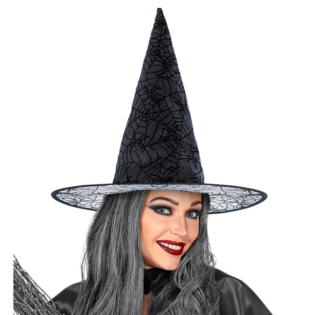 Cappello da strega di Halloween nero glitterato