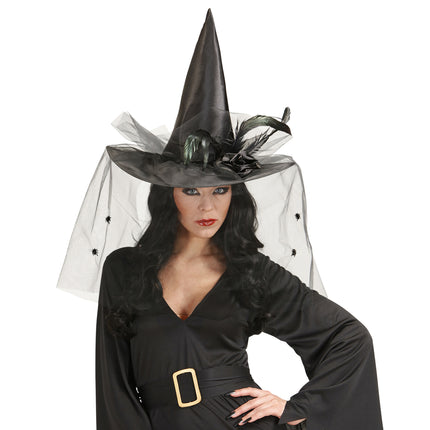 Cappello da strega di Halloween Velo nero
