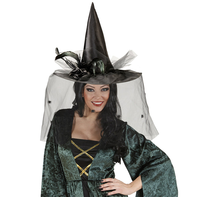 Cappello da strega di Halloween Velo nero