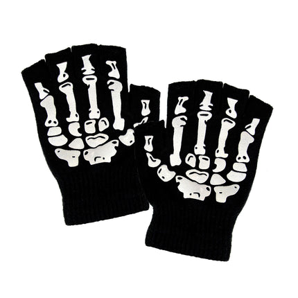 Guanti di Halloween Nero Bianco Scheletro senza dita