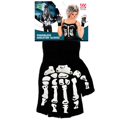 Guanti di Halloween Nero Bianco Scheletro senza dita