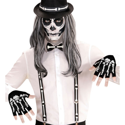 Guanti di Halloween Nero Bianco Scheletro senza dita