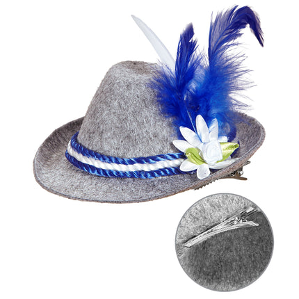 Cappello Oktoberfest Tiroler Mini con piume blu