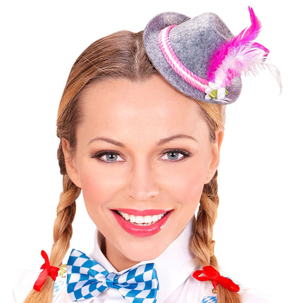 Cappello Oktoberfest Tiroler Mini con piume rosa