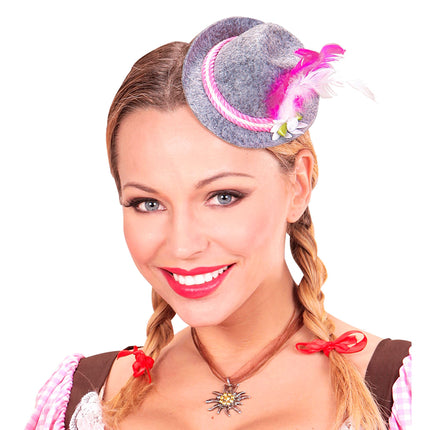 Cappello Oktoberfest Tiroler Mini con piume rosa