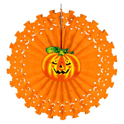 Ventaglio di Halloween Zucca arancione 50 cm