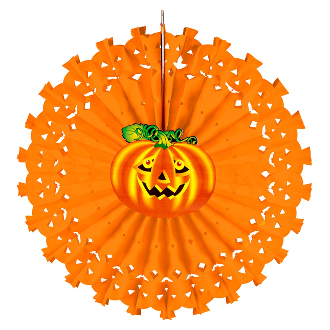 Ventaglio di Halloween Zucca arancione 50 cm