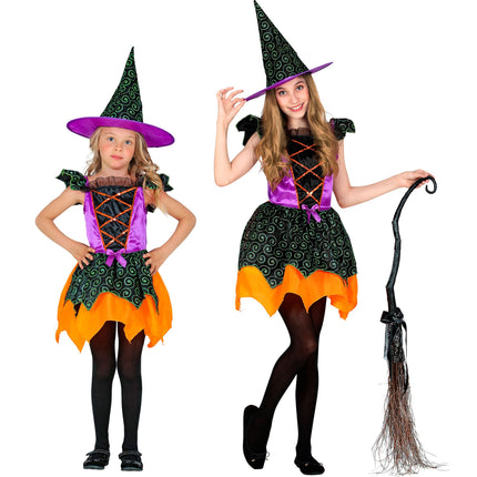 Costume da strega ragazza nero arancio