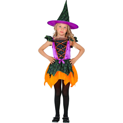 Costume da strega ragazza nero arancio
