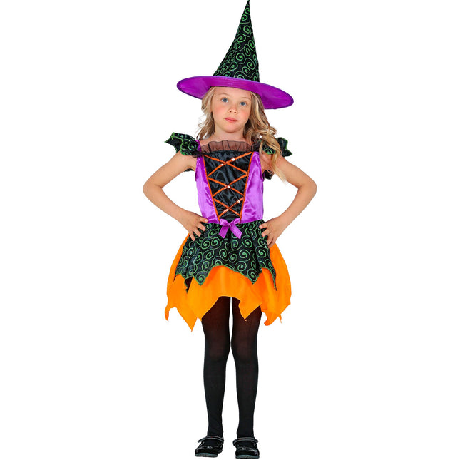 Costume da strega ragazza nero arancio