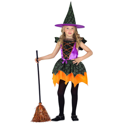 Costume da strega ragazza nero arancio